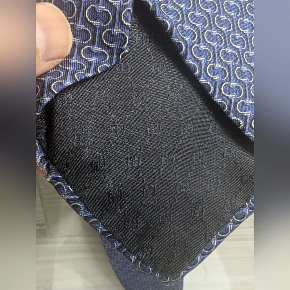 Gucci Blue Silk Printed Tie